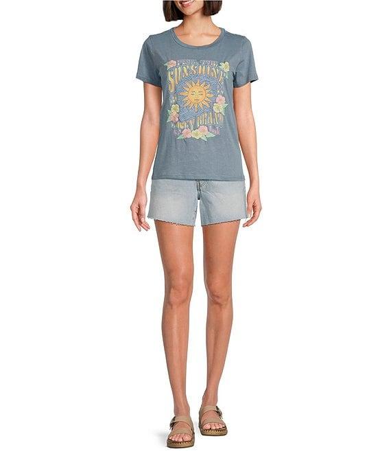 Lucky Brand Stretch Denim Mid Rise Frayed Hem Shorts Product Image