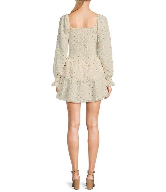 Evolutionary Heart Print Square Neck Smocked Drop Waist Ruffle Dress Product Image