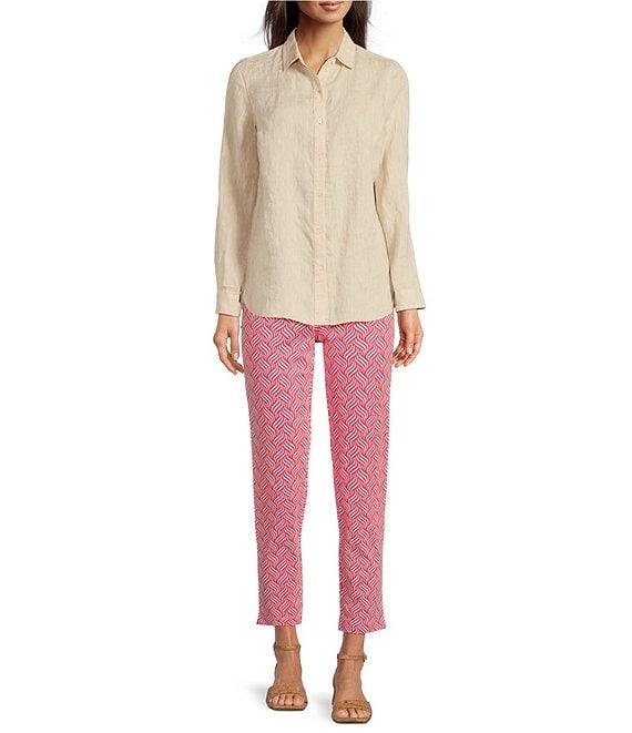 J.McLaughlin Britt Linen Point Collar Long Sleeve Button Front Blouse Product Image