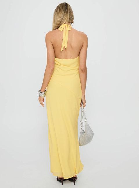 Ocean Boulevard Plunge Maxi Dress Lemon Product Image