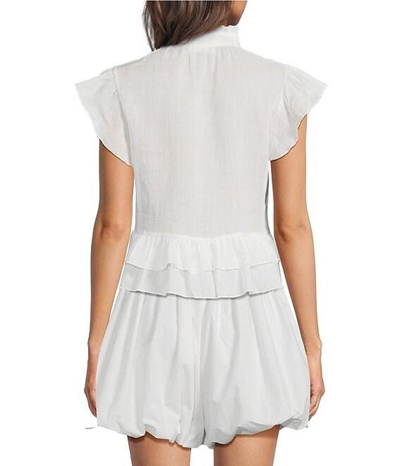 A Loves A Woven Ruffle Collar Split V-Neck Flutter Cap Sleeve Cropped Blouse Product Image