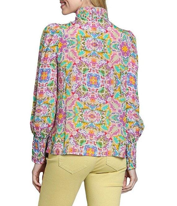 APNY Woven Mock Neck Long Sleeve Abstract Print Blouse Product Image