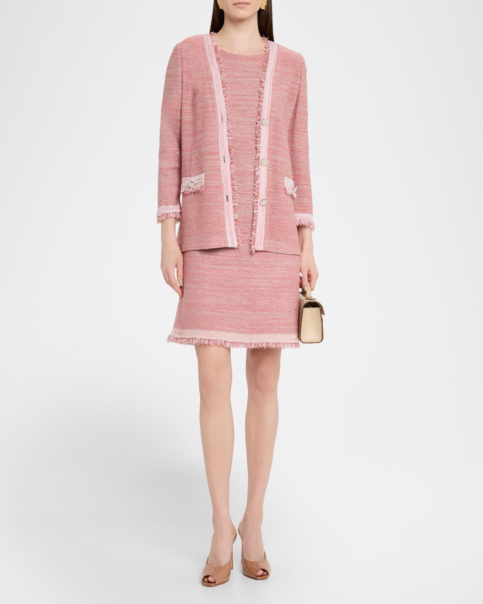 Fringe-Trim Melange Knit Shift Dress Product Image