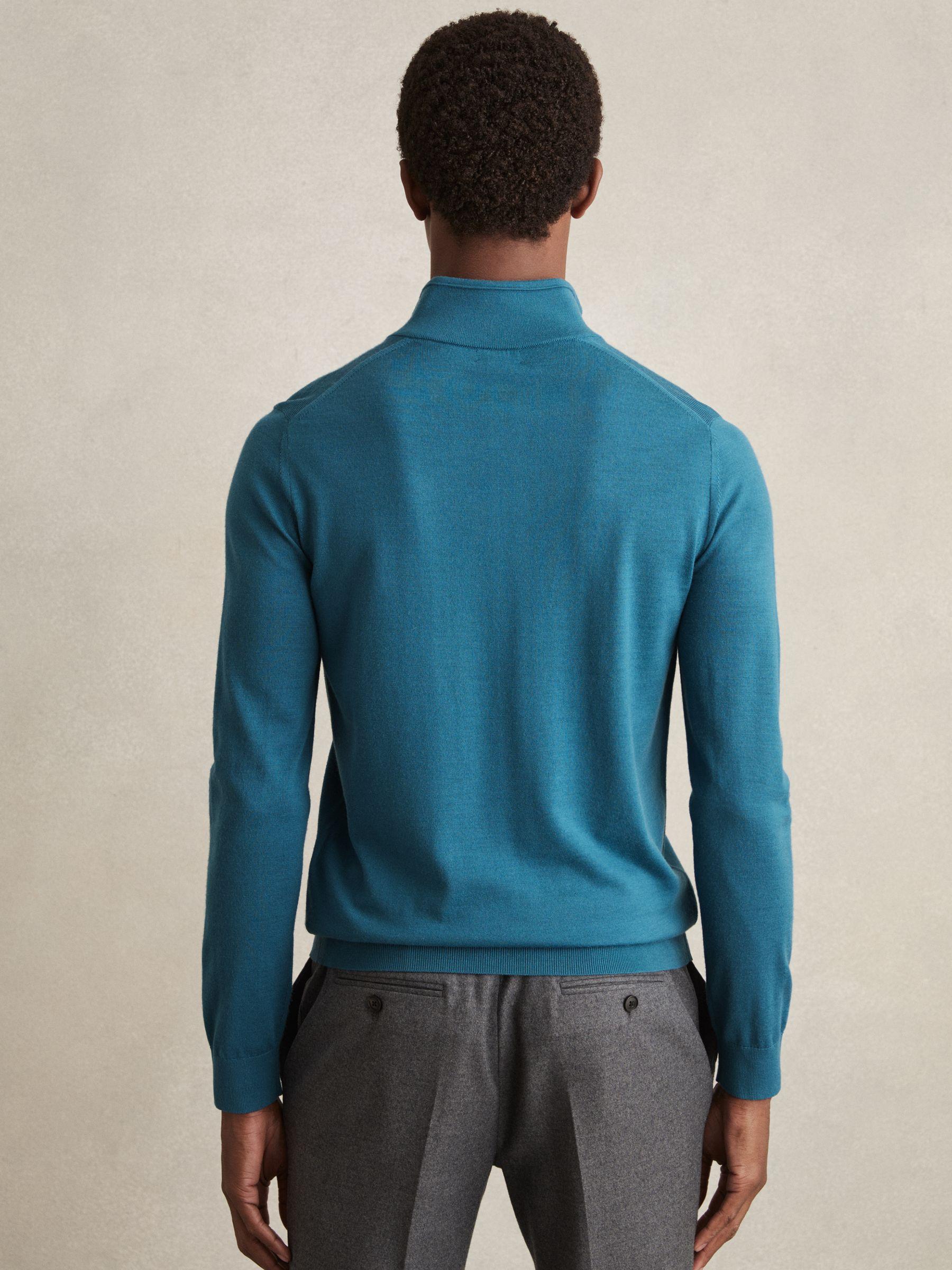 Merino Wool Half-Zip Funnel Neck Jumper in Deep Teal Blue Product Image