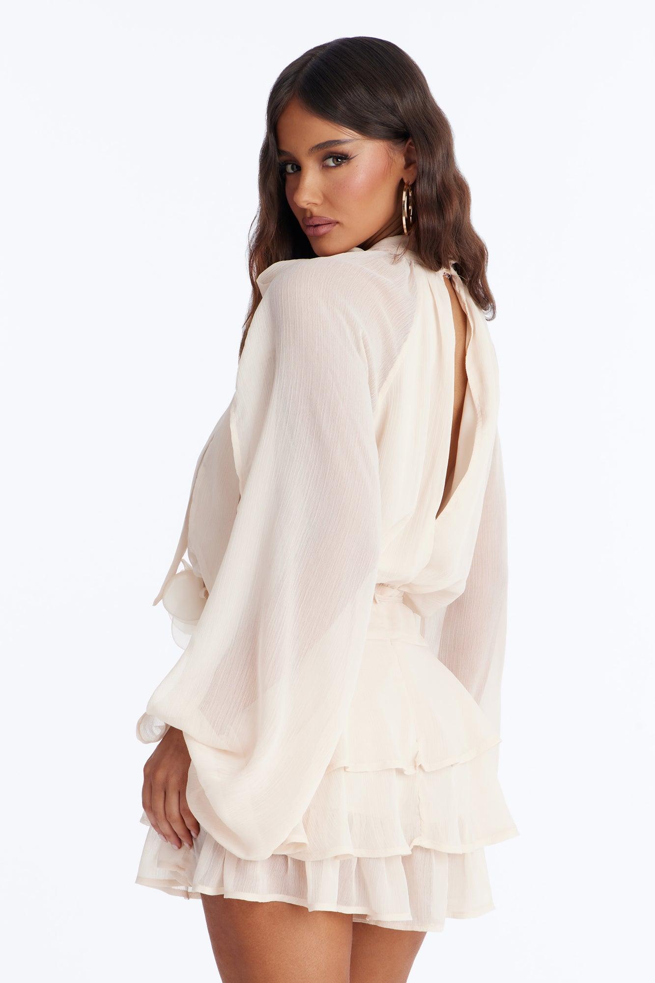 Genevieve Chiffon Ruffle Romper - Peach Female Product Image