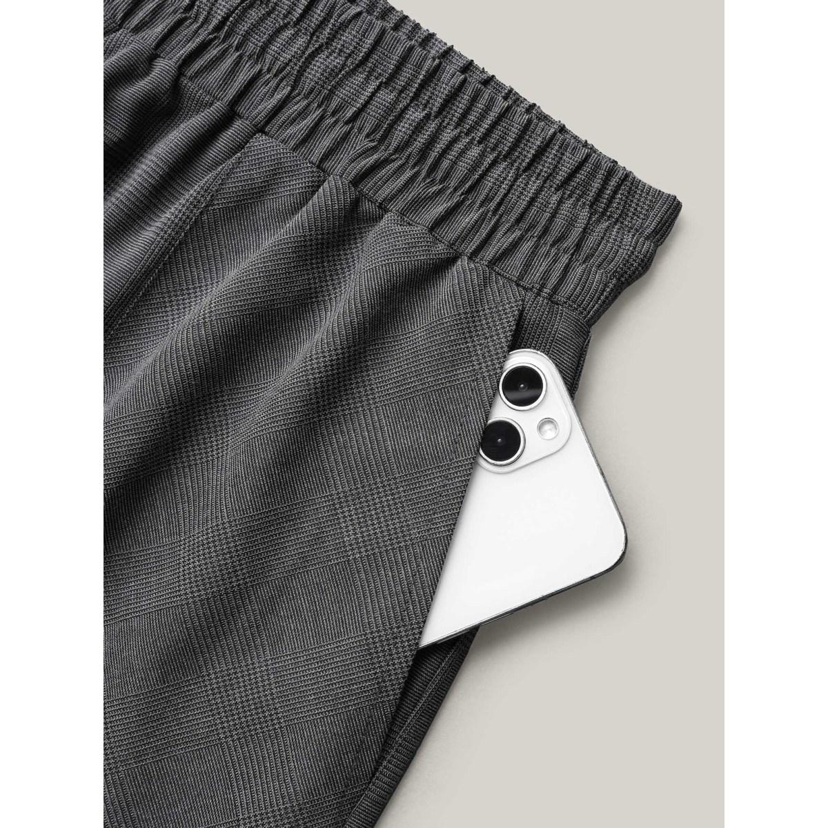 Plus Size Waist Drawstring Plaid Wide Leg Pants Women Black At the Office Wide Leg Mid Rise Work Pants BloomChic 18-20/2X Product Image