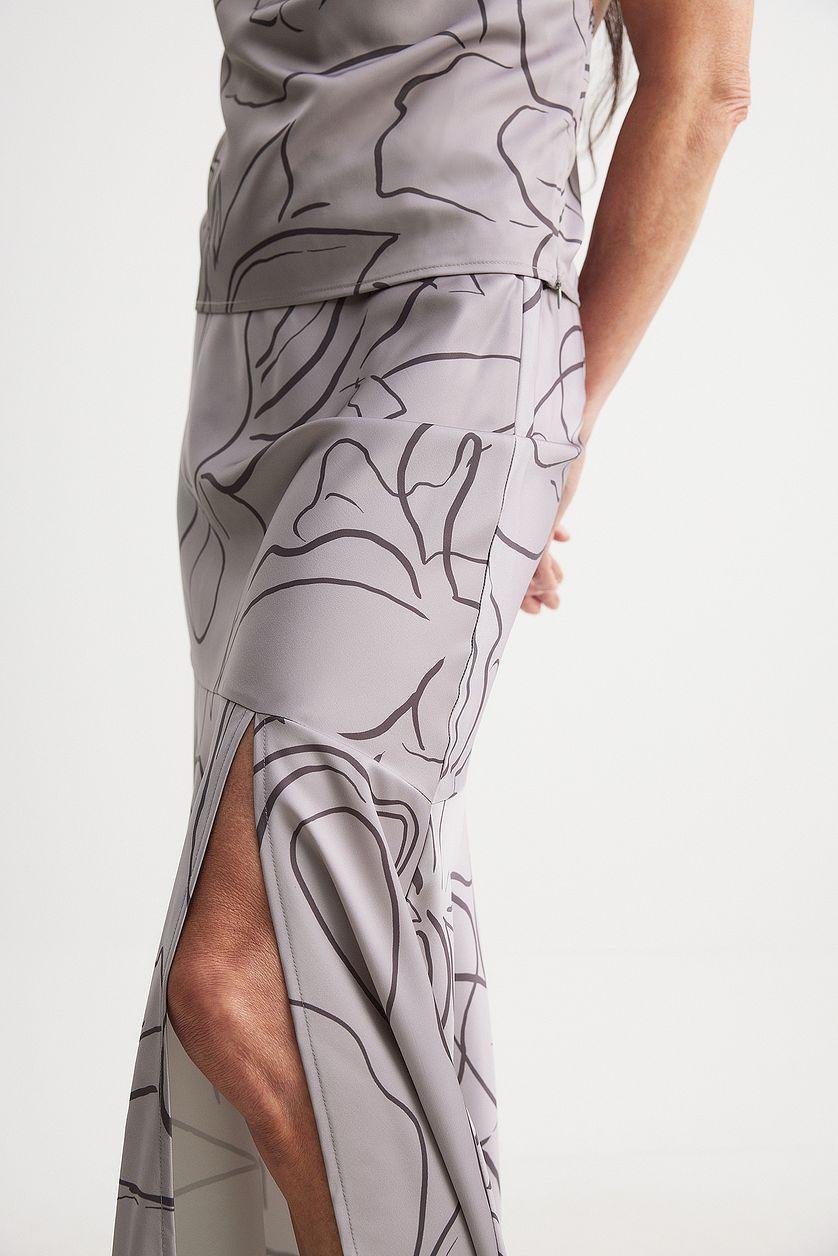 Satin Asymmetric Seam Detail Maxi Skirt Product Image