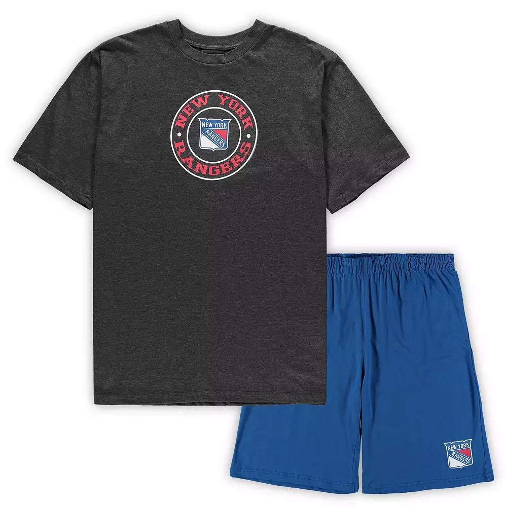 Men's Concepts Sport Blue/Heathered Charcoal New York Rangers Big & Tall T-Shirt & Shorts Sleep Set,  Product Image