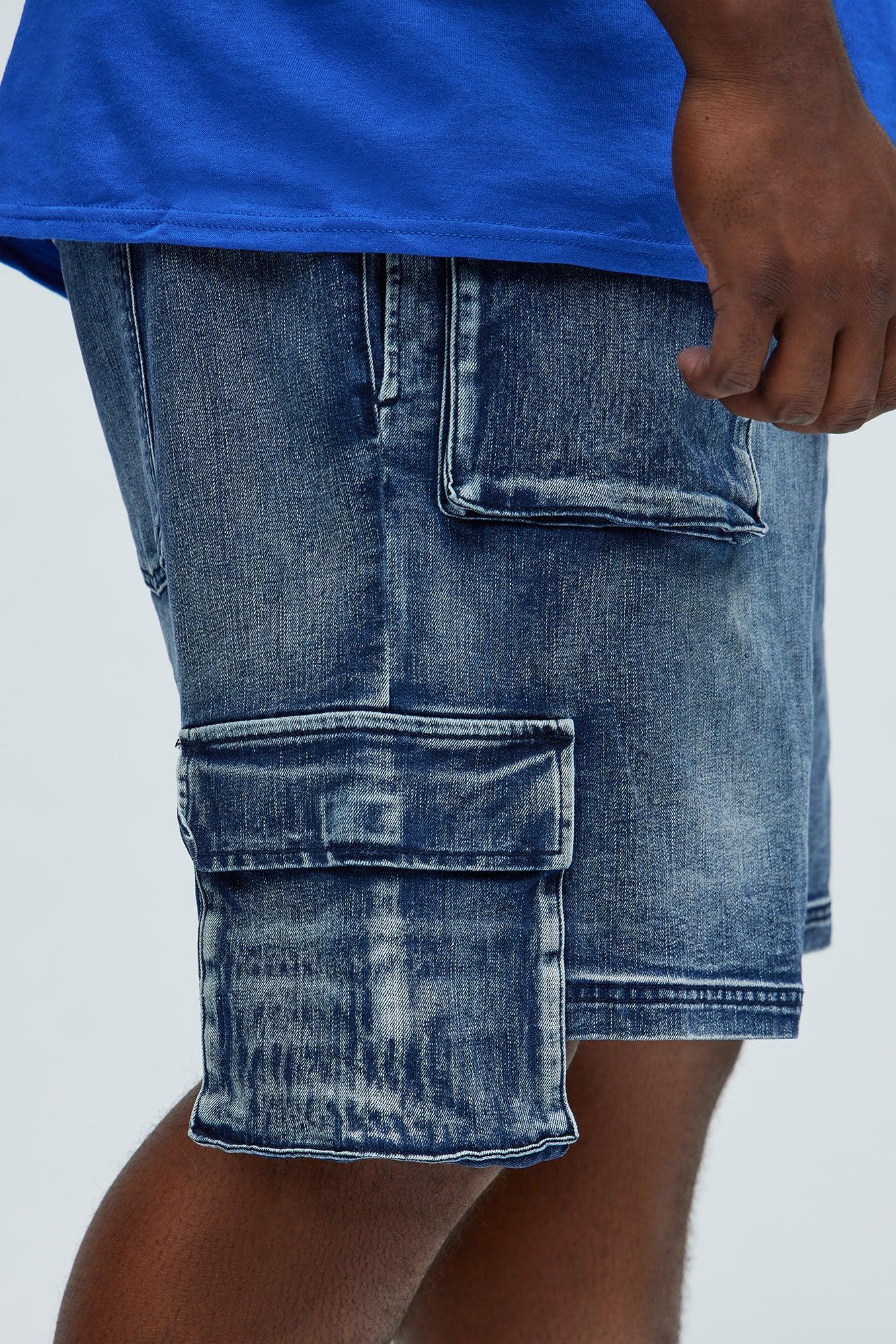 Kickin' It Cargo Denim Shorts - Navy Product Image
