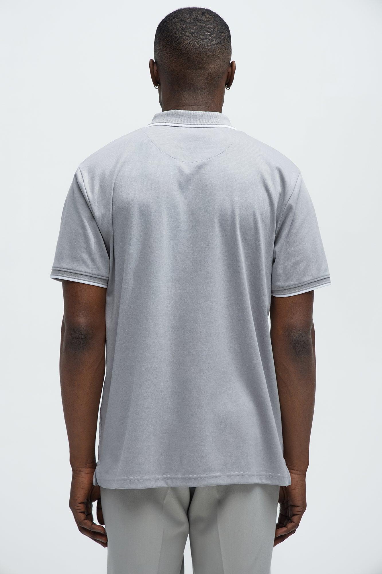 Diamond Textured Quarter Zip Polo - Grey Product Image