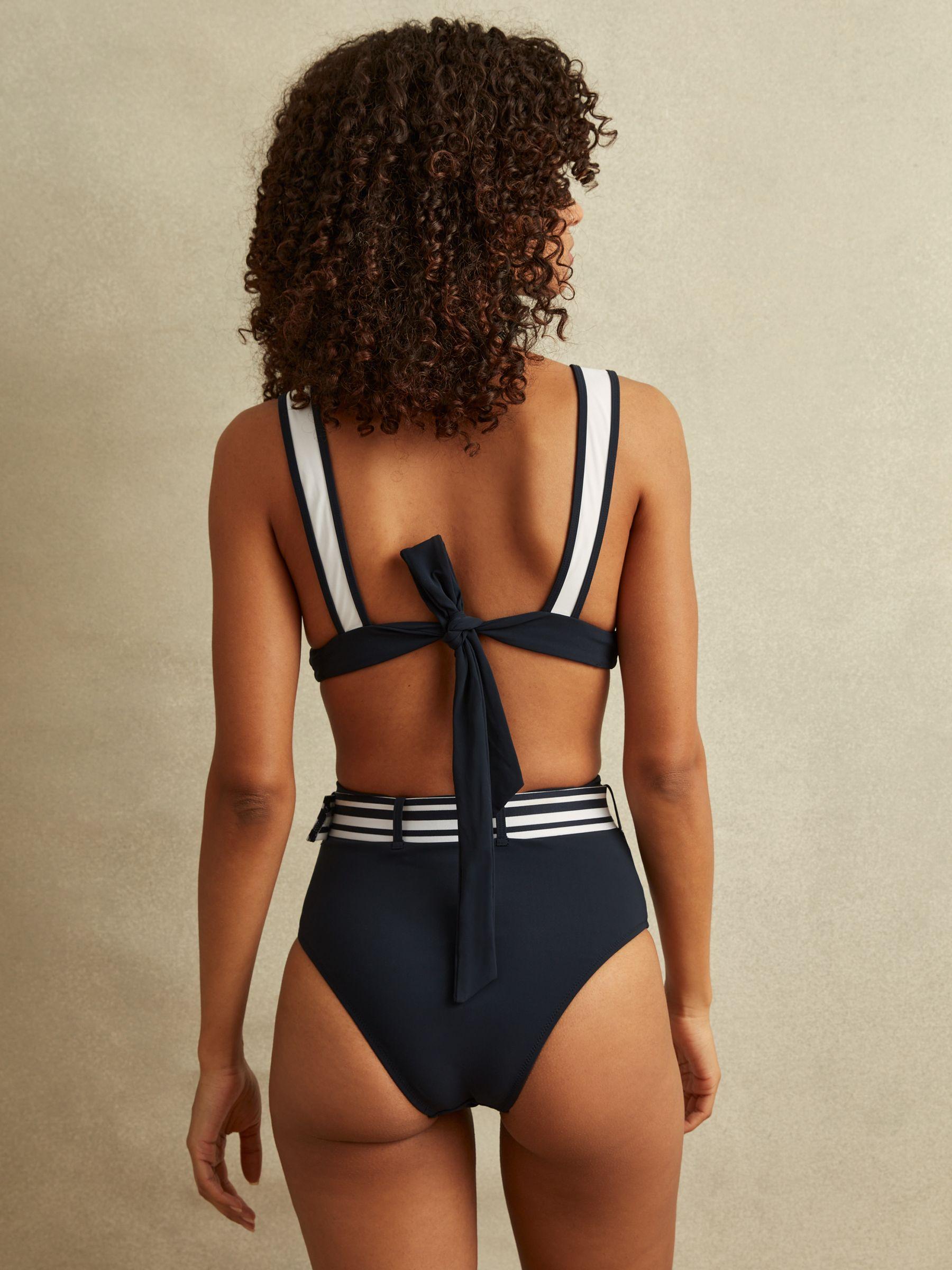 High Rise Belted Bikini Bottoms in Navy/White Product Image