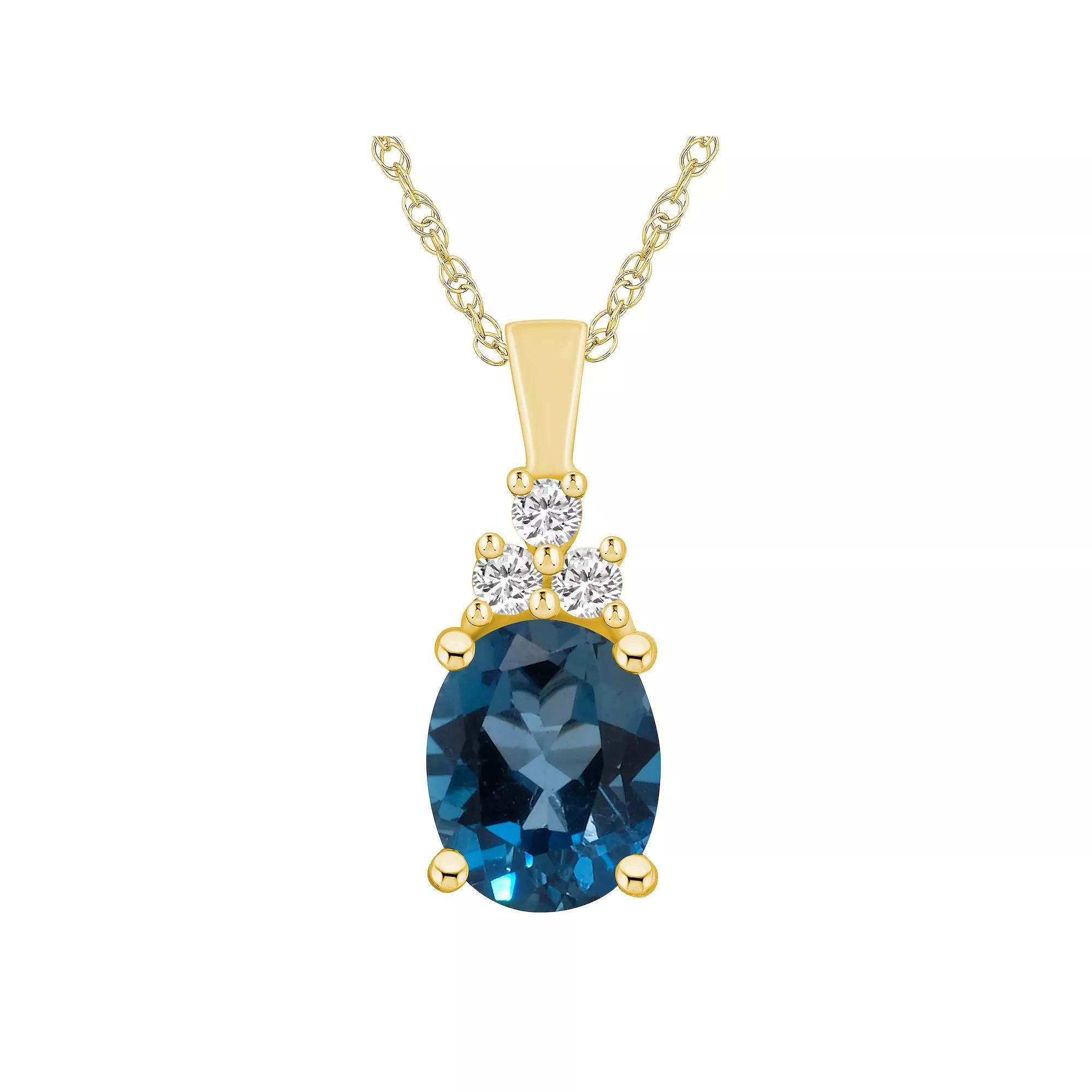 Alyson Layne 14k White Gold Oval London Blue Topaz & 1/6 Carat T.W. Diamond Pendant Necklace, Women's, Size: 18" Product Image