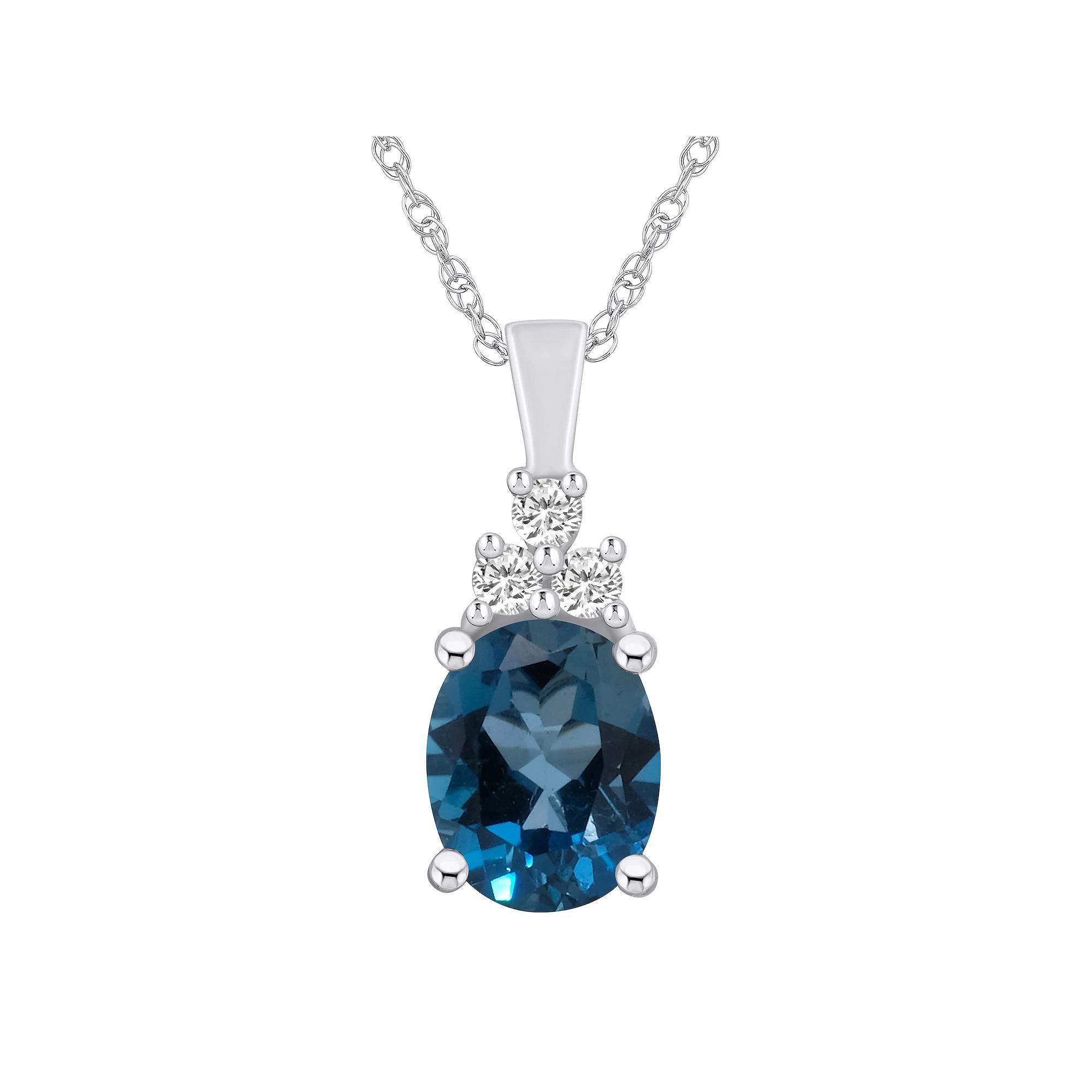 Alyson Layne 14k White Gold Oval London Blue Topaz & 1/6 Carat T.W. Diamond Pendant Necklace, Women's, Size: 18" Product Image