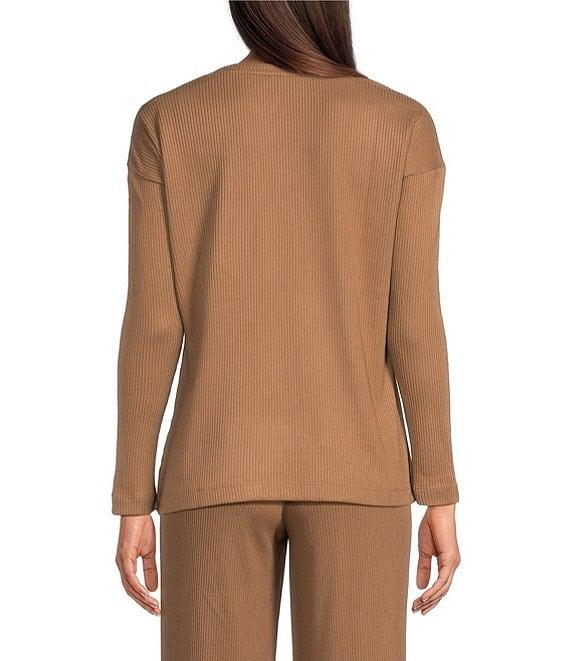 N By Natori Brushed Knit Long Sleeve V-Neck Coordinating Lounge Top Product Image