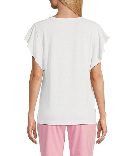 Tommy Bahama Kauai Solid V-Neck Short Flutter Sleeve Smocked Stretch Jersey Top Product Image