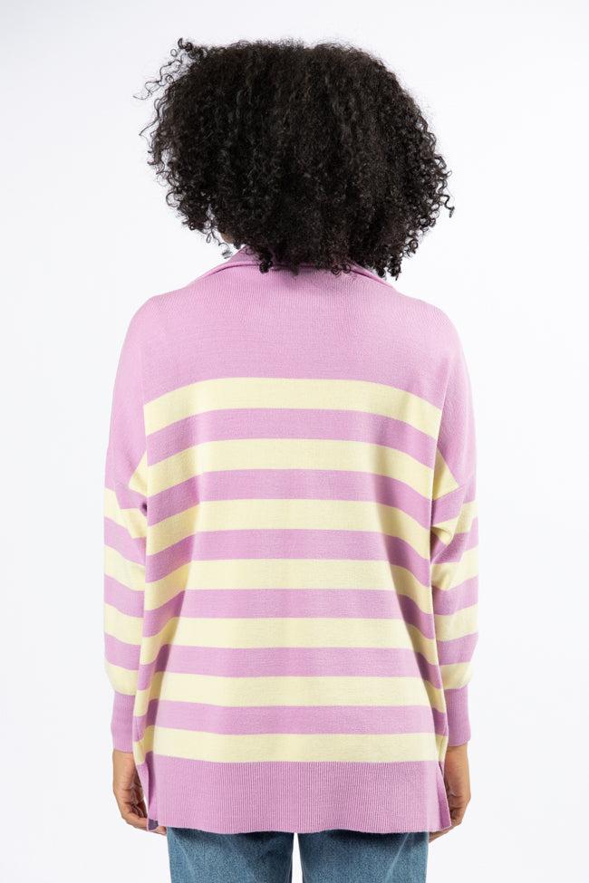 Pulling Heartstrings Purple And Yellow Striped Quarter Zip Pullover FINAL SALE Product Image