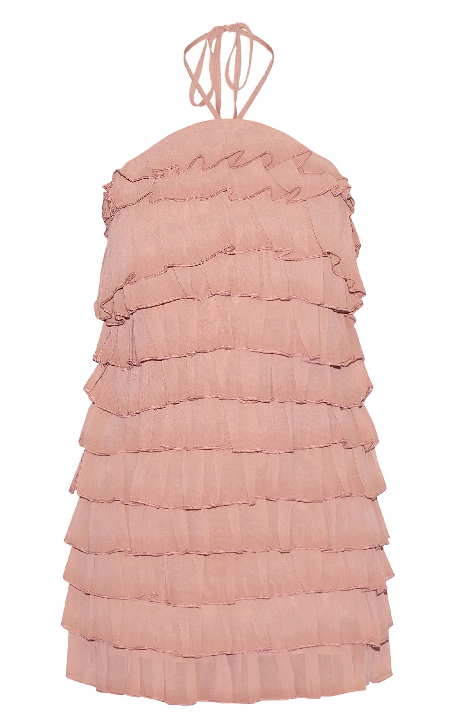 Dusty Peach Extreme Ruffle Halterneck Shift Dress Product Image