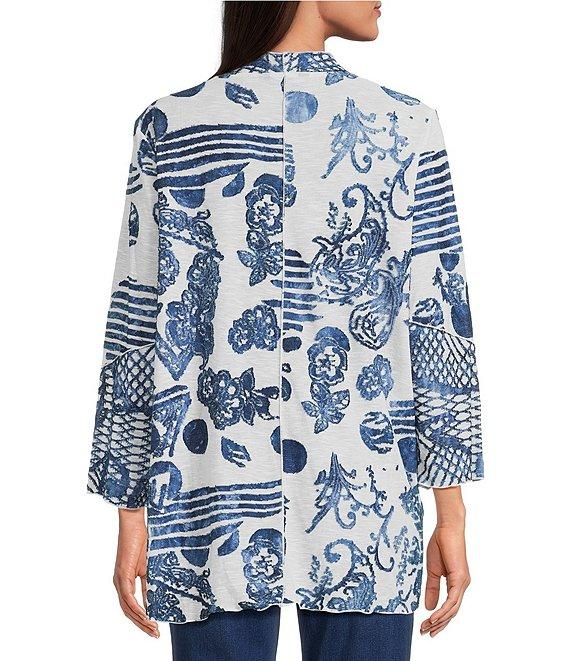 Ali Miles Burnout Knit 3/4 Sleeve Open-Front Kimono Jacket Product Image