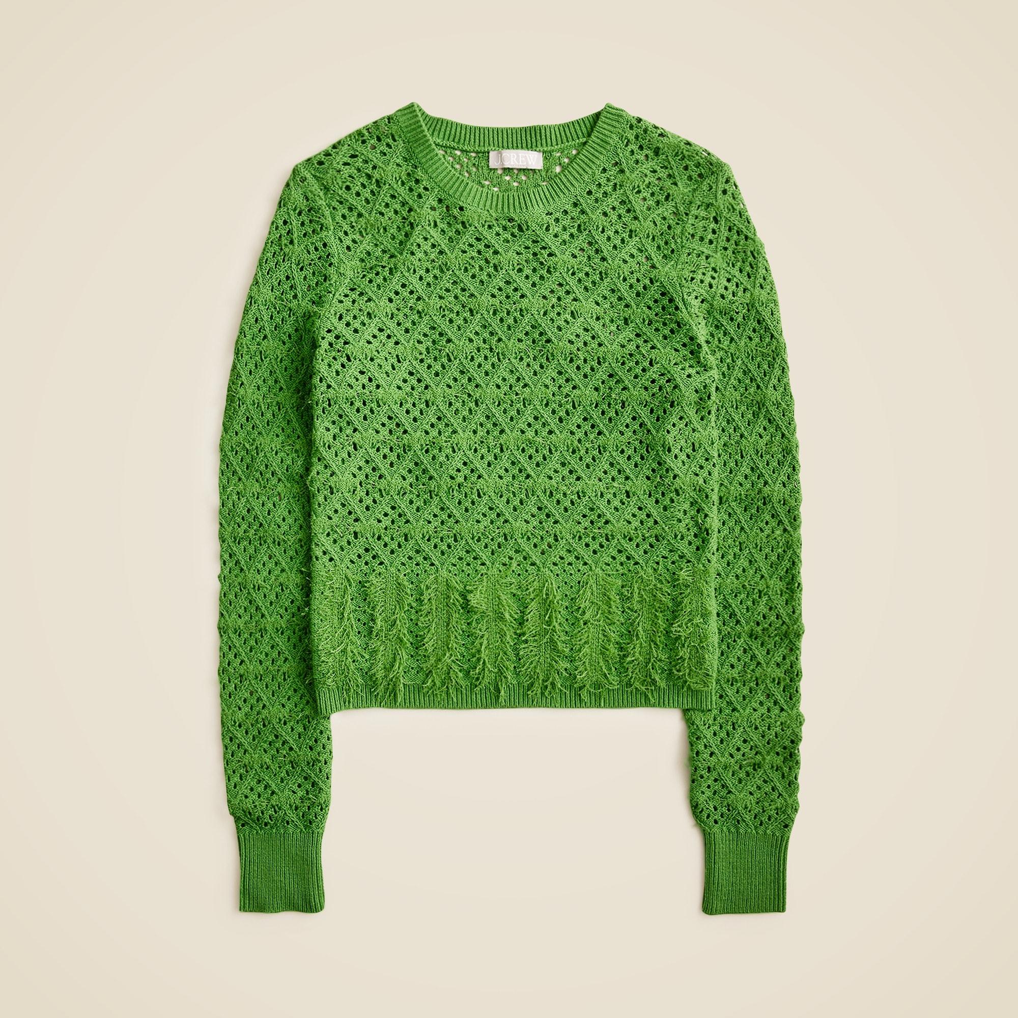 Pointelle crewneck sweater with fringe Product Image