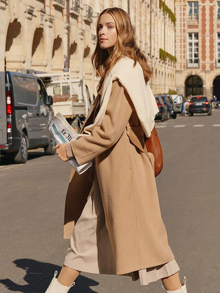 Double-Faced Wool And Silk-Blend Lapel Women Coat Product Image