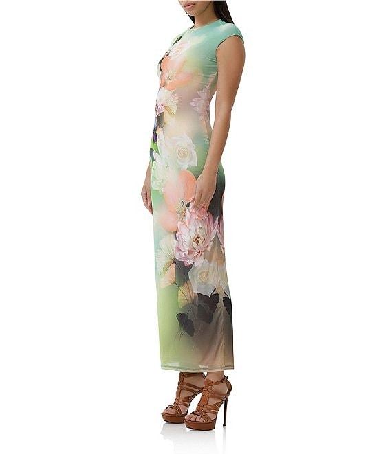 AFRM Cody Floral Placement Print Mesh Crew Neck Cap Sleeve Maxi Dress Product Image