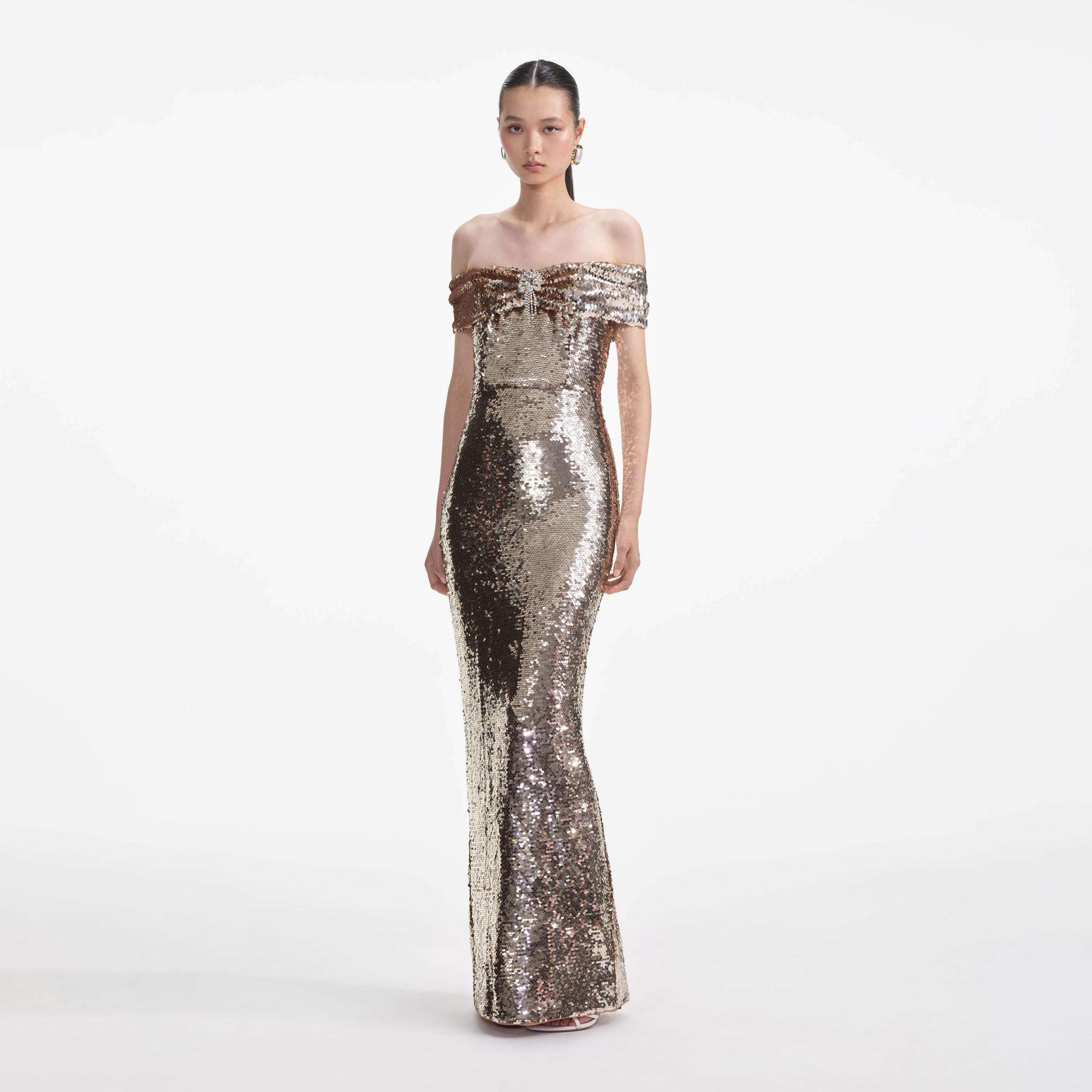 Gold Sequin Maxi Dress Product Image