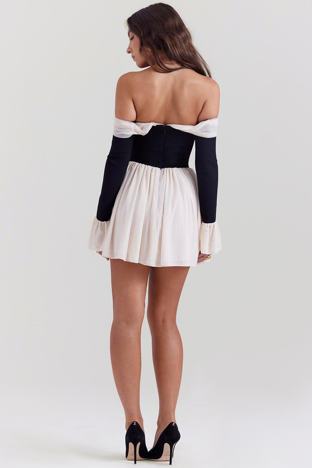 Alana  black & cream off shoulder dress Product Image