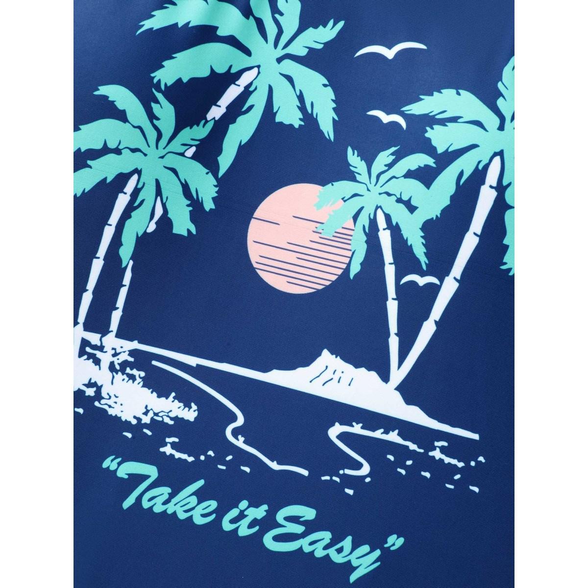 Plus Size Island Print Non-Removable Cups Swim Top Women's Swimwear Cerulean Resort High stretch Bodycon U-neck Curve Swim Tops BloomChic 22-24/3X Product Image