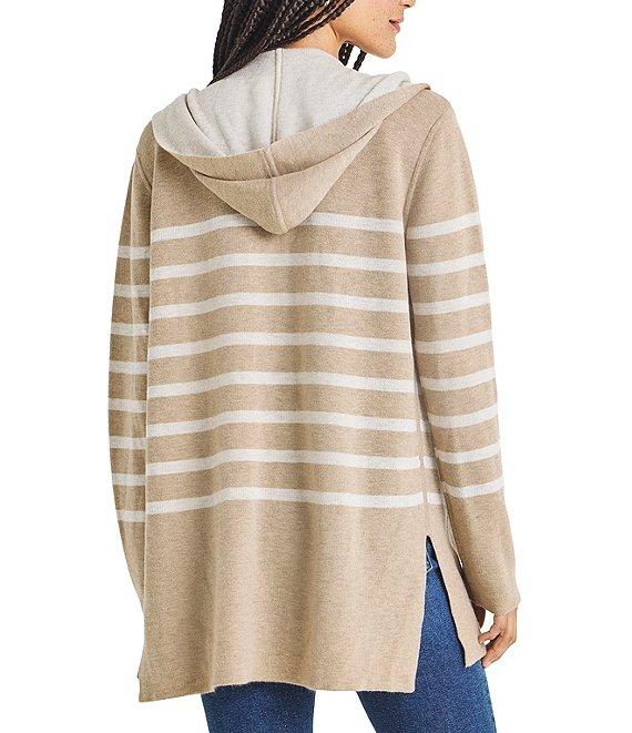 Splendid Syd Cashmere Blend Stripe Shawl Collar Long Sleeve Open Front Hooded Cardigan Product Image