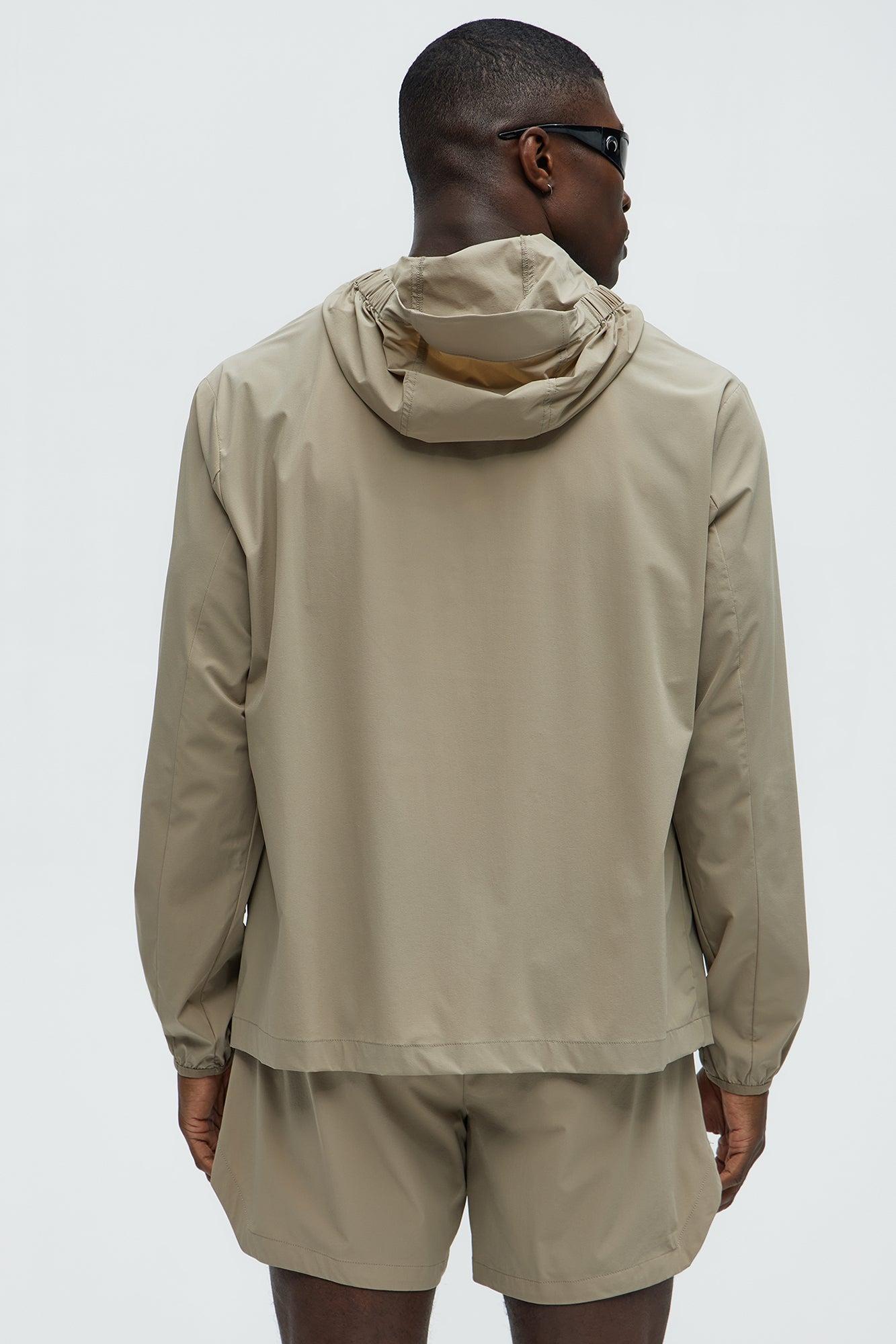 Lightweight Stretch Hooded Running Windbreaker Jacket - Taupe Product Image
