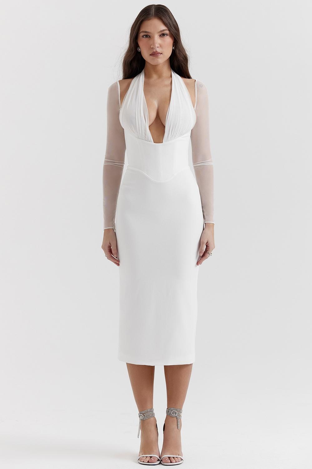 Yasmin  white plunge midi dress - sale Product Image