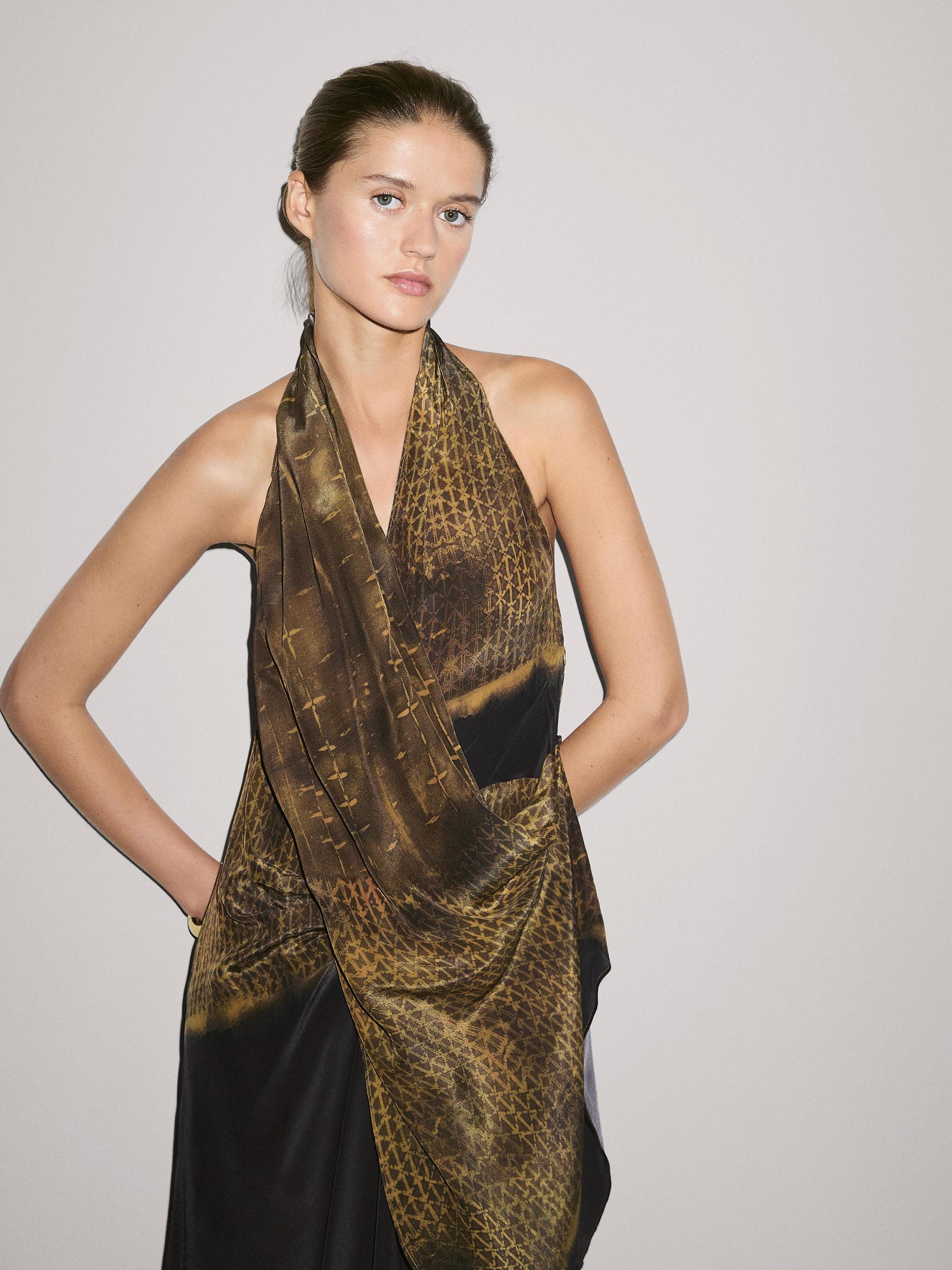 Printed halter-neck midi dress Product Image