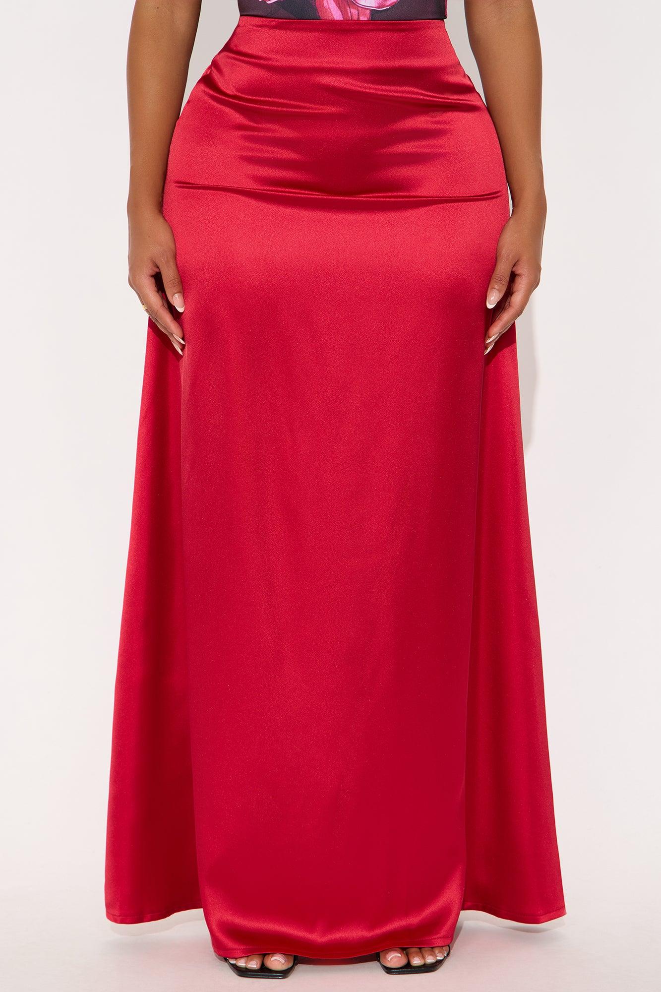 Estella Satin Maxi Skirt - Red Female Product Image