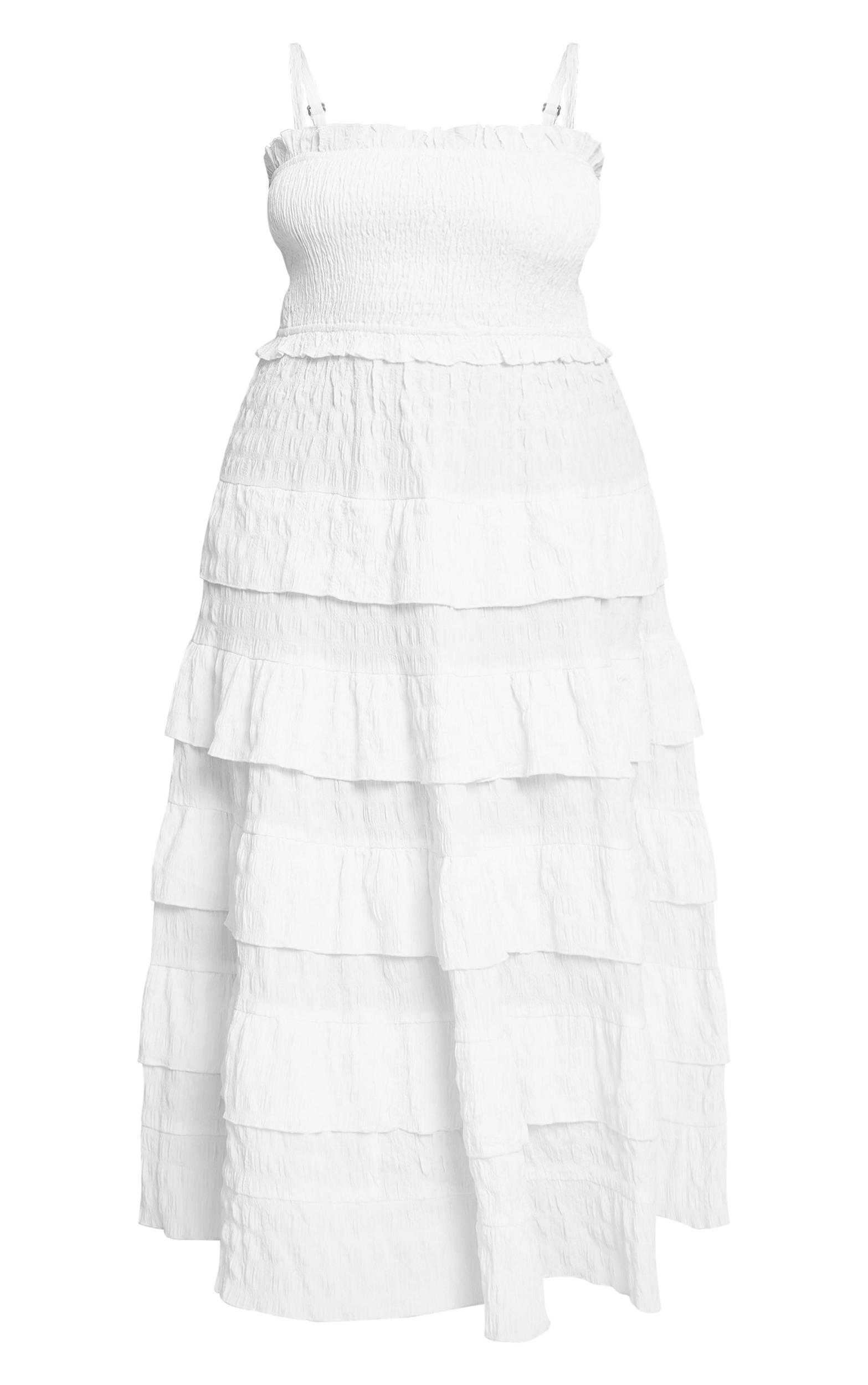 Plus White Textured Shirred Tiered Maxi Dress Product Image