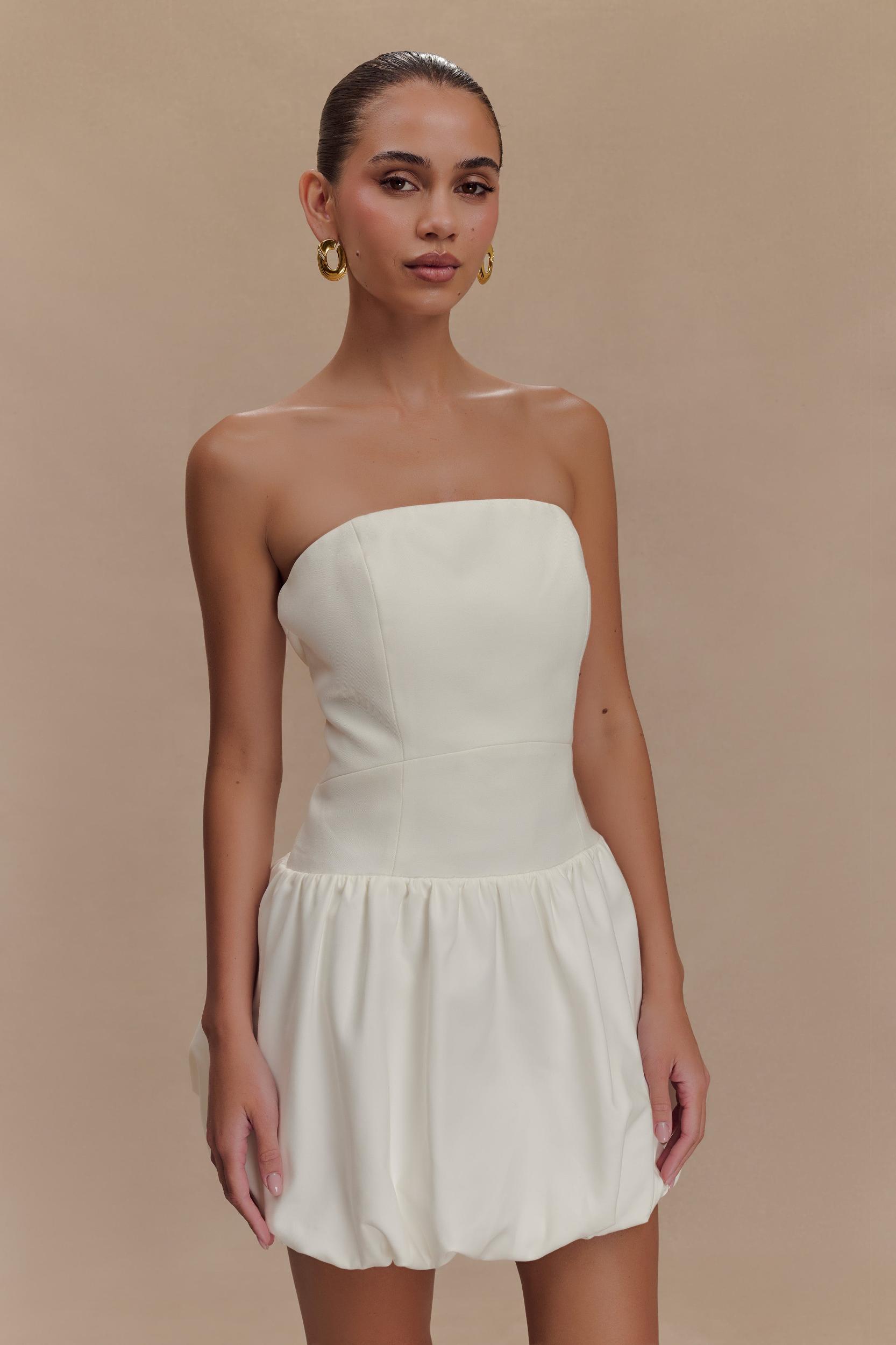 Clementina Strapless Bubble Mini Dress - White Product Image