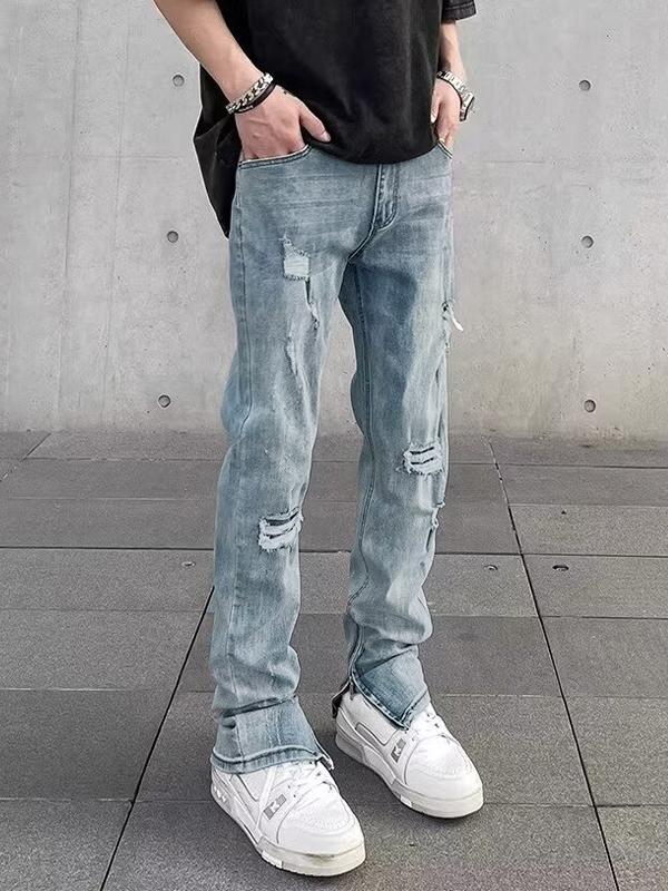 Men's Ripped Side Zip Up Slim Jeans Product Image
