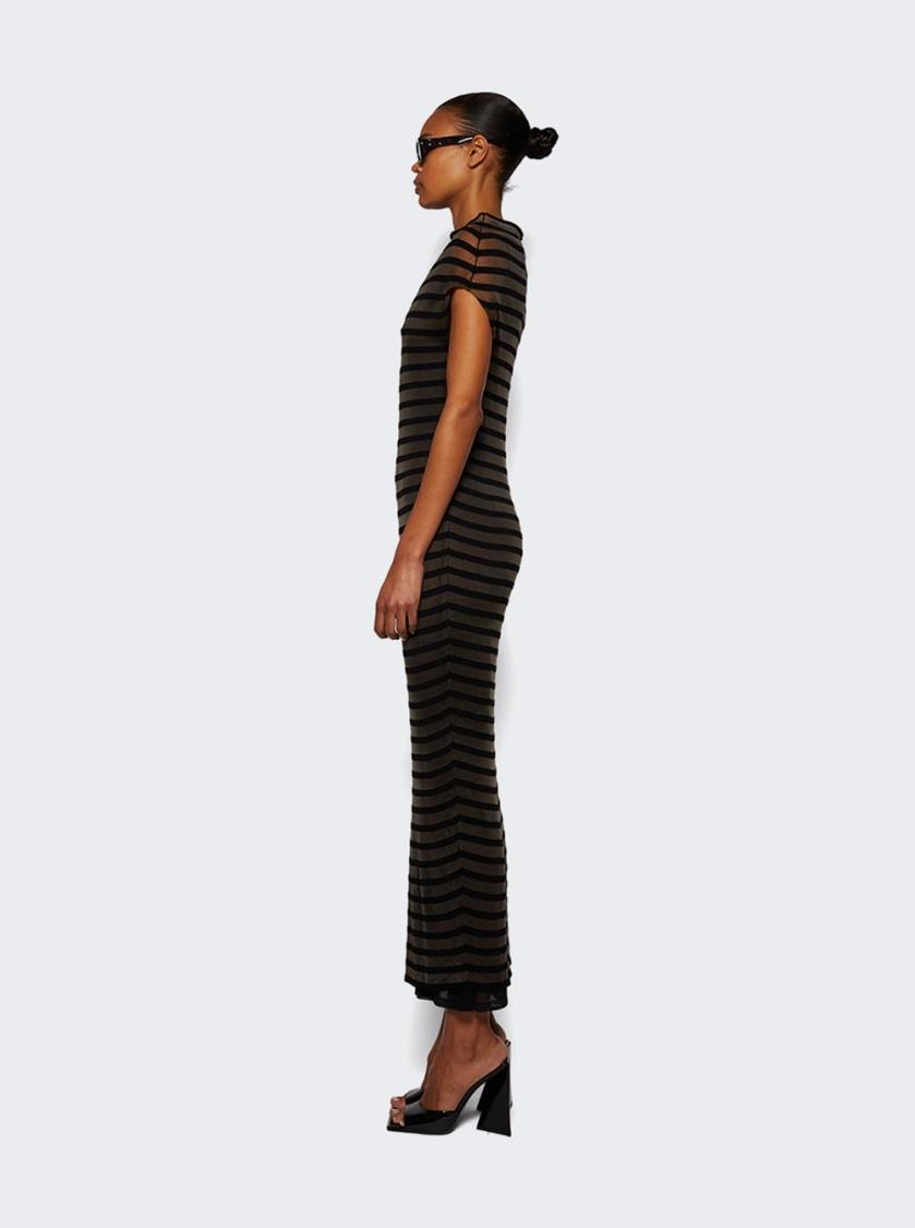 JEAN PAUL GAULTIER Mariniere Striped Cap-sleeve Nylon Maxi Dress In Black Product Image