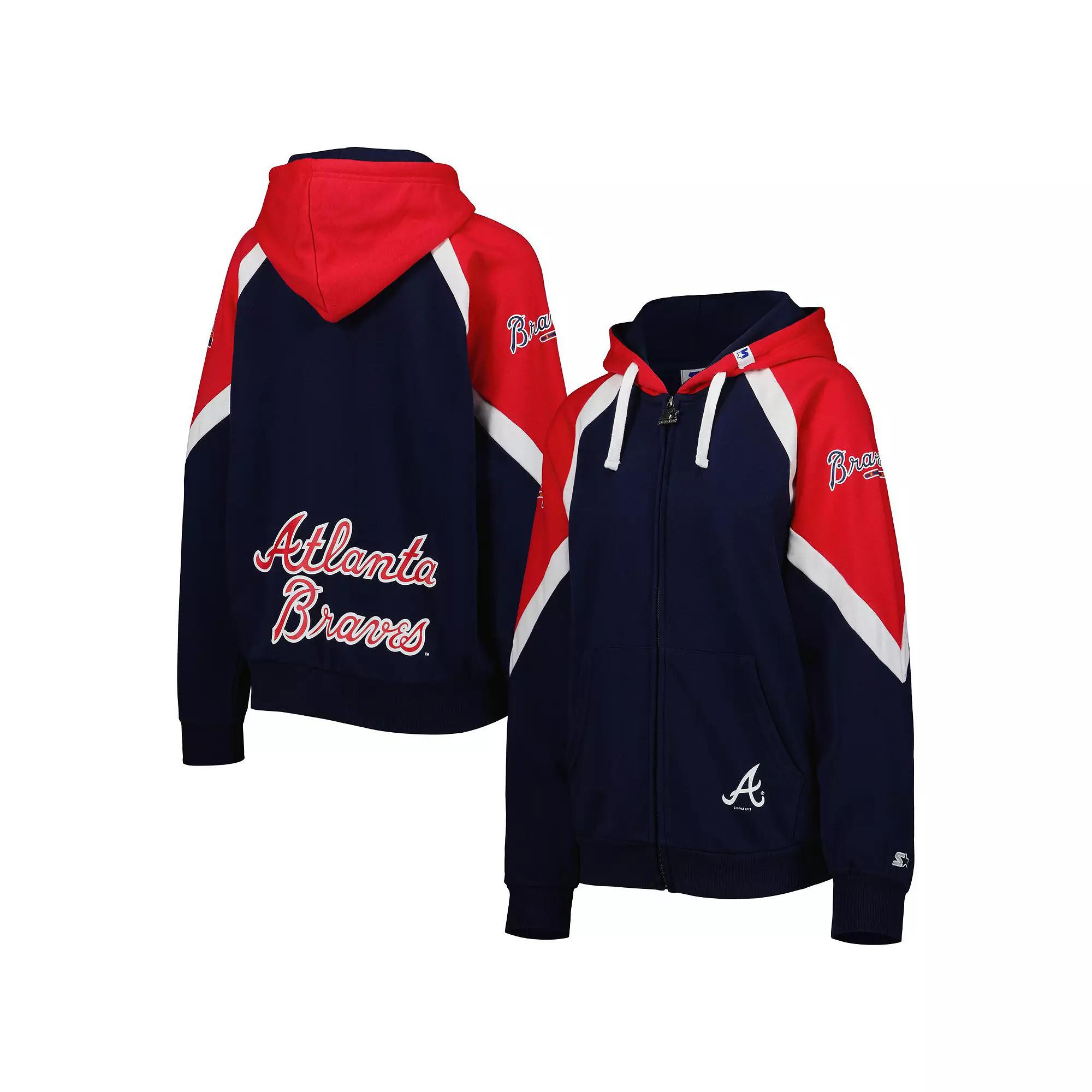 Women's Starter Navy/Red Atlanta Braves Hail Mary Full-Zip Hoodie,  Product Image