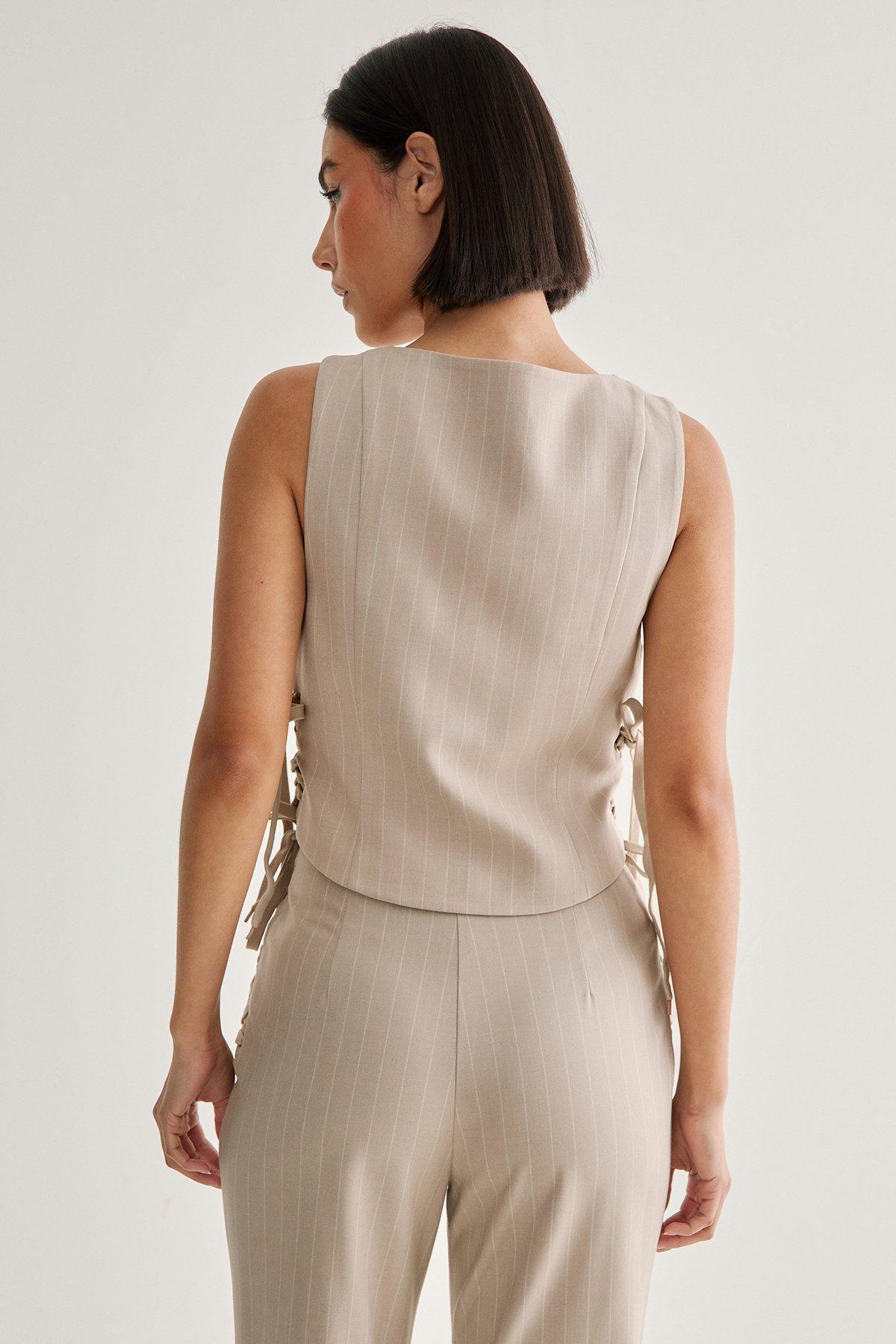 Pinstripe Tie Side Tailored Vest Product Image