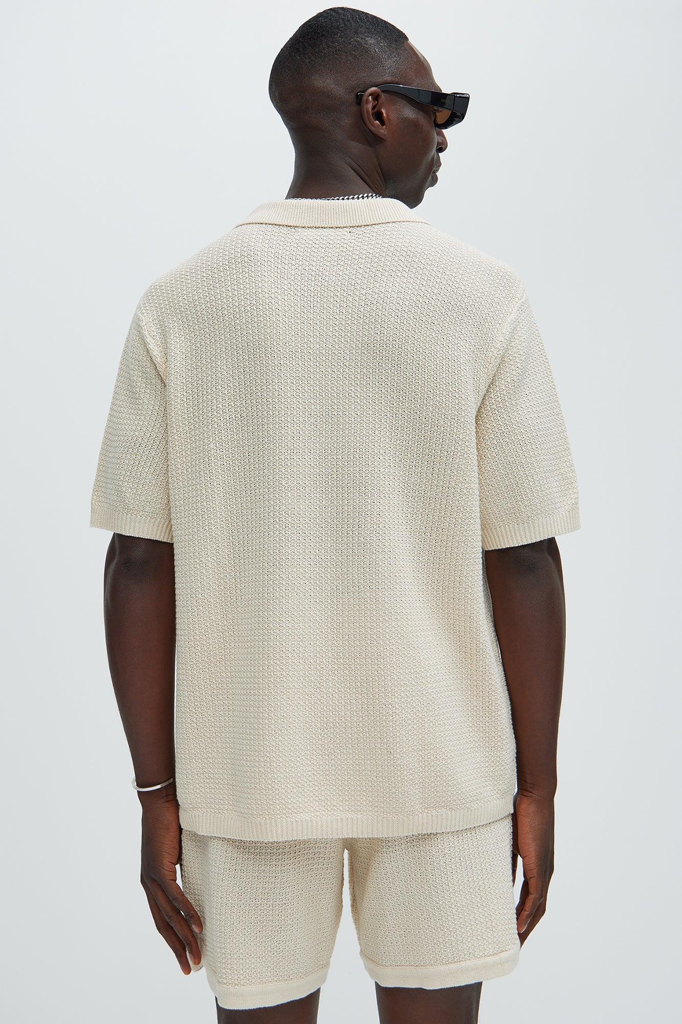 Clay Textured Johnny Collar Shirt - Cream Product Image
