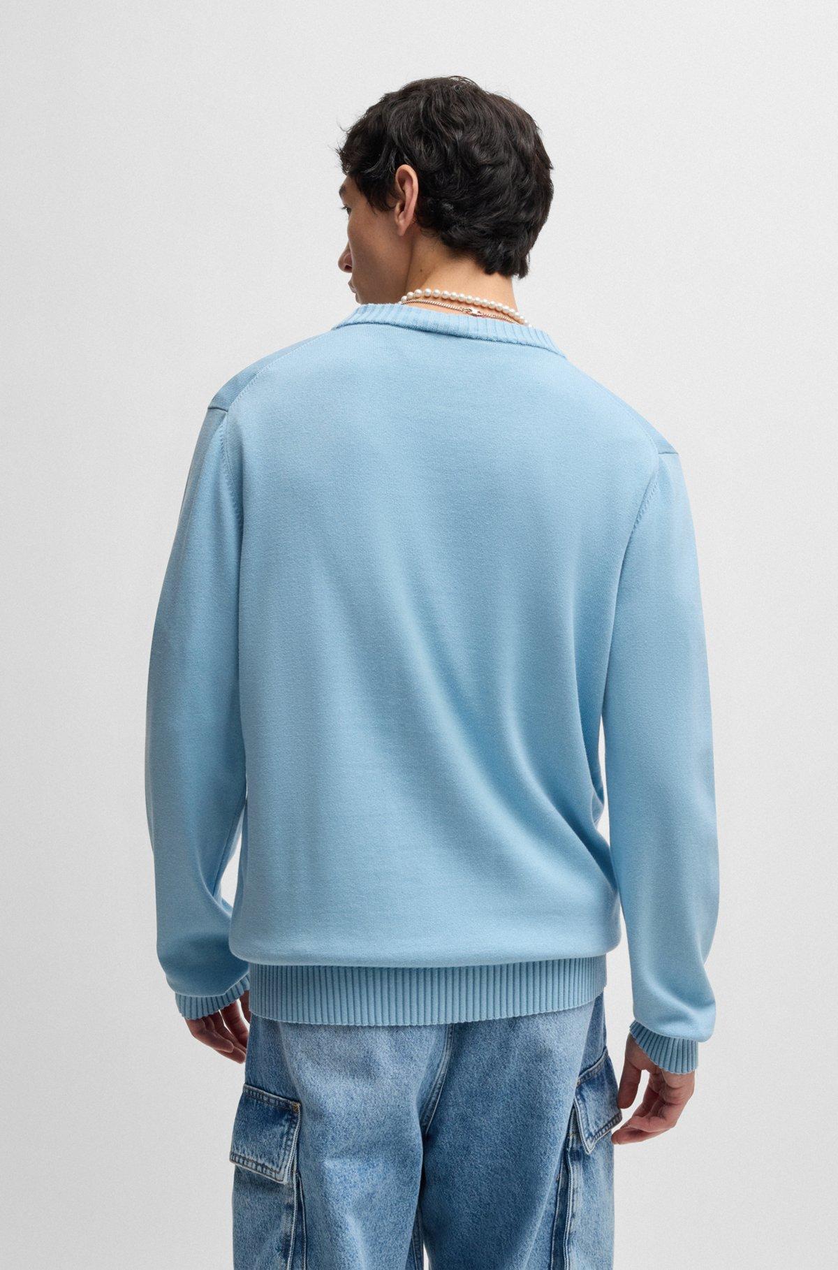 Knitted-cotton sweater with blue logo label Product Image
