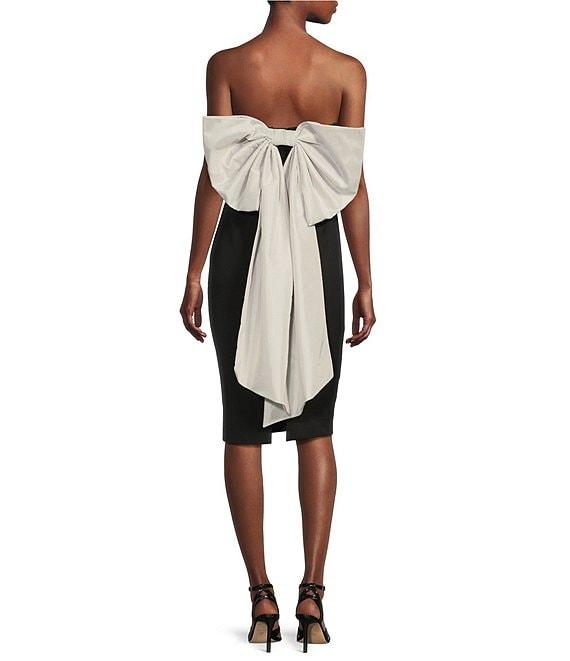 Donna Karan Sleeveless Taffeta Bow Back Sheath Dress Product Image