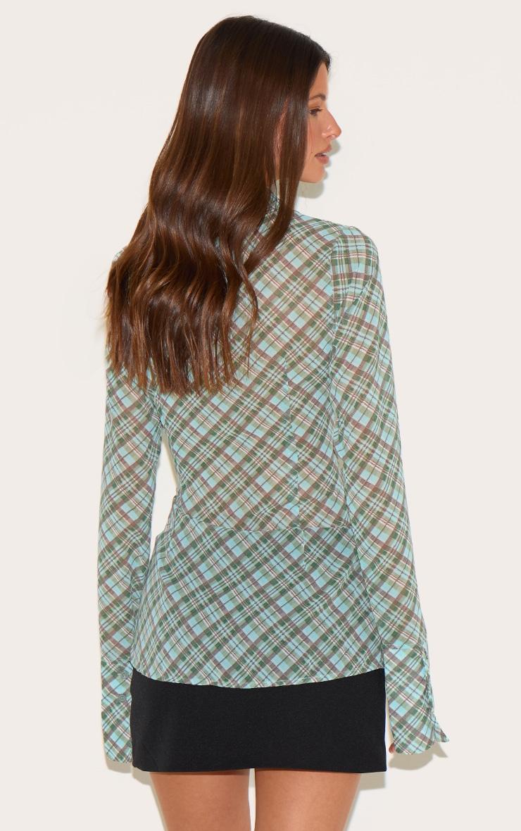 Green Check Sheer Fitted Shirt Product Image