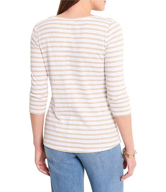 NIC + ZOE Knit Stripe Boat Neck 3/4 Sleeve Tee Product Image