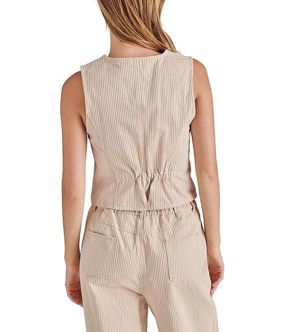 Steve Madden Selene Stripe V-Neck Sleeveless Button Down Denim Vest Product Image