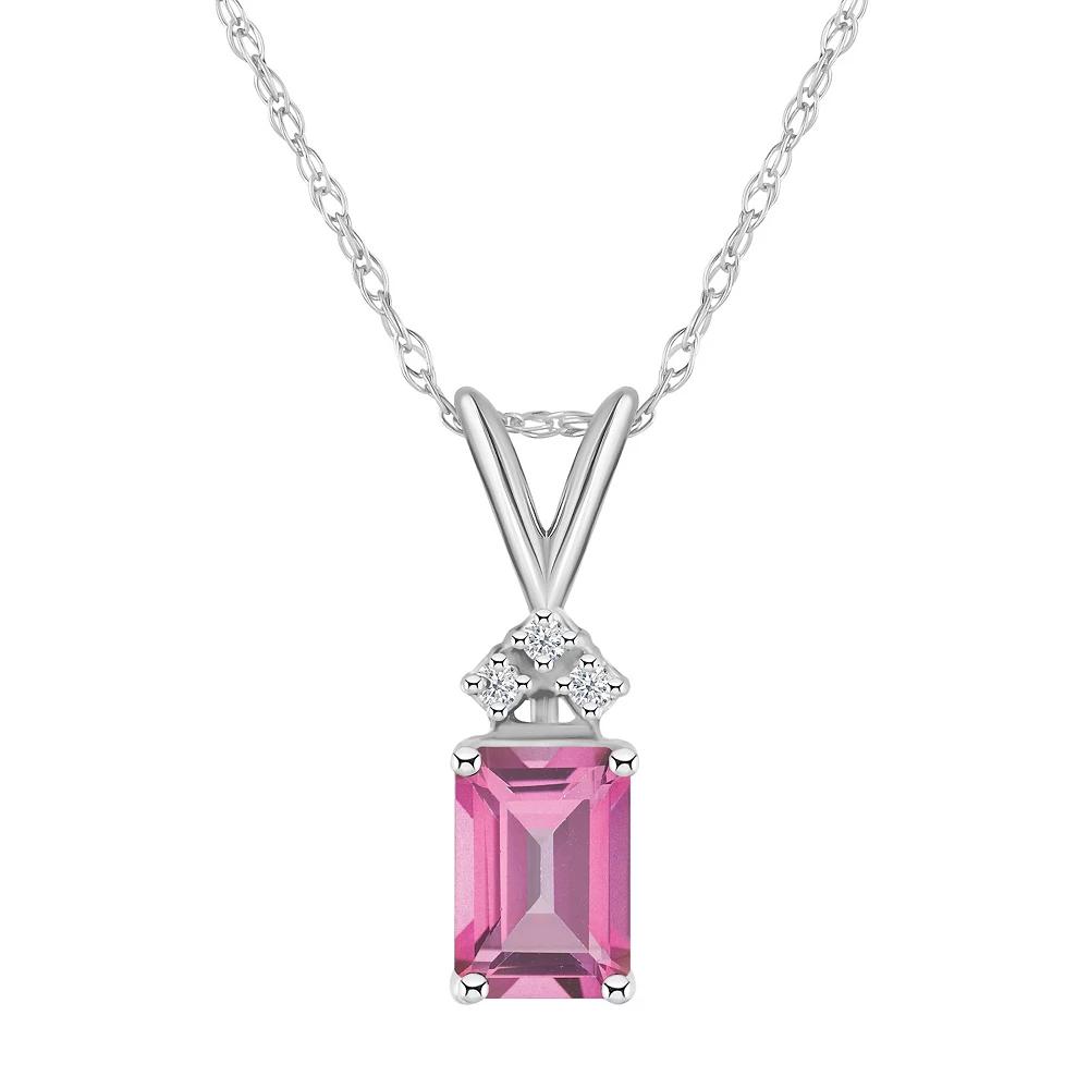 Celebration Gems 14k Gold Emerald Cut Pink Topaz & Diamond Accent Pendant Necklace, Women's, Size: 18", 14k Whgold Product Image