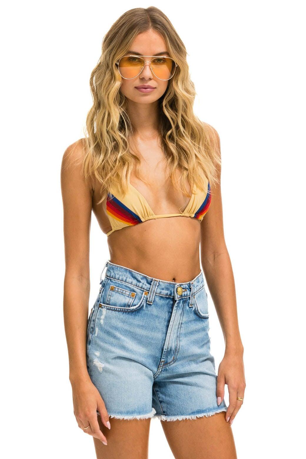 HI RISE SKATER CUTOFF RAINBOW BACK POCKET - SUPER LIGHT Female Product Image