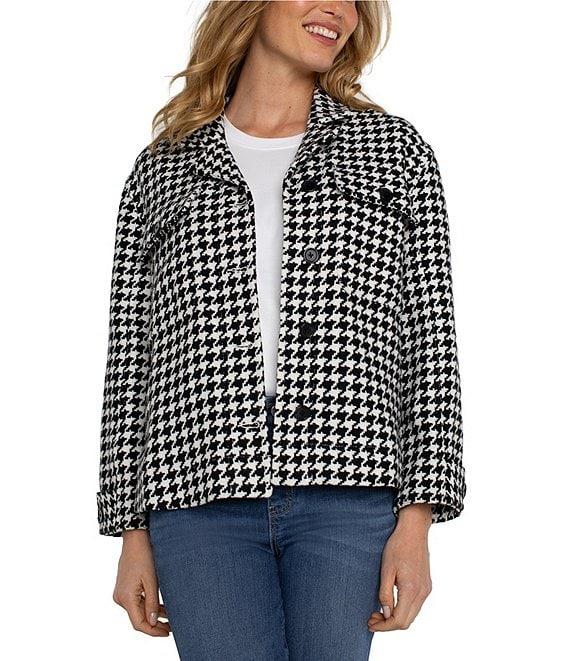 Liverpool Los Angeles Boxy Shacket Houndstooth Print Collared Long Sleeve Jacket Product Image