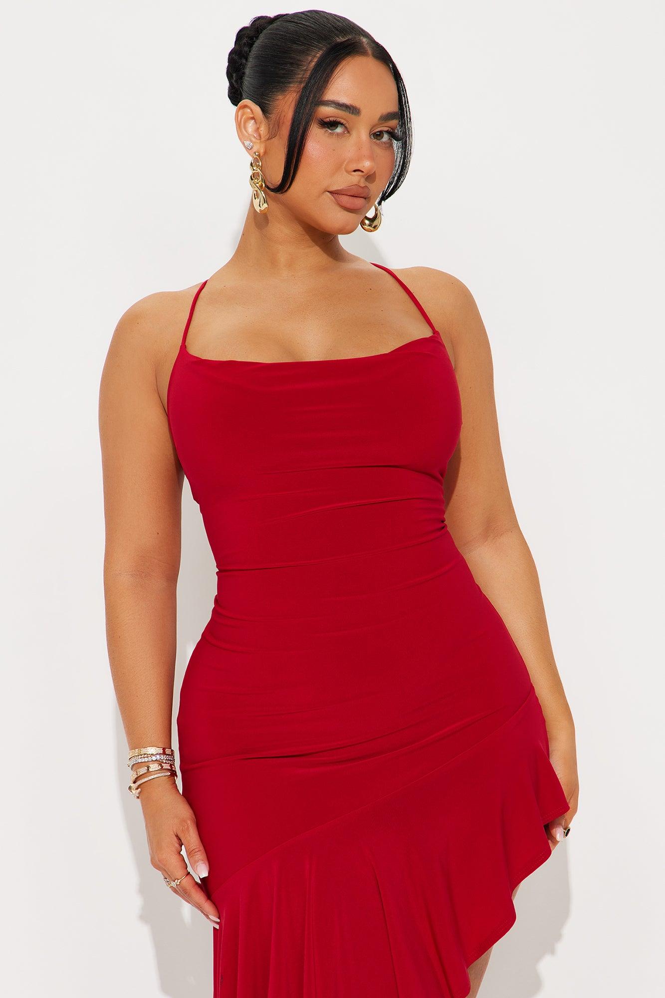 Lovingly Yours Asymmetrical Midi Dress - Red Product Image