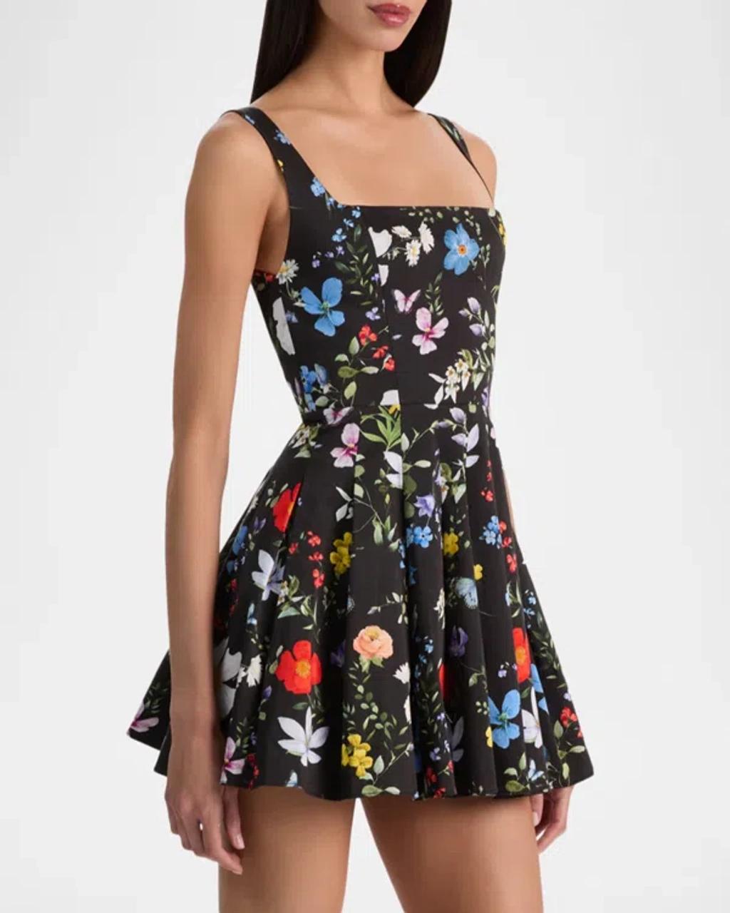 ALICE AND OLIVIA Alica And Olivia Veda Square Neck Pleated Dress In Black Product Image
